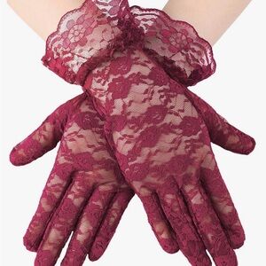 Elegant Lace Gloves in Burgundy